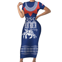 Queen Salote College 100 Years Anniversary Personalized Family Matching Short Sleeve Bodycon Dress and Hawaiian Shirt Tonga QSC Royal Blue - Polynesian Pride