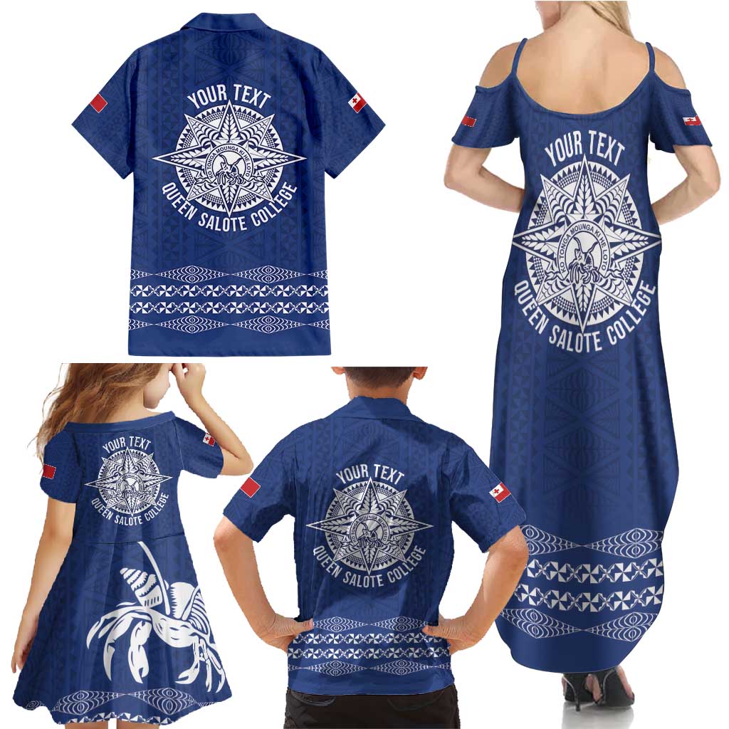 Queen Salote College 100 Years Anniversary Personalized Family Matching Summer Maxi Dress and Hawaiian Shirt Tonga QSC Royal Blue - Polynesian Pride
