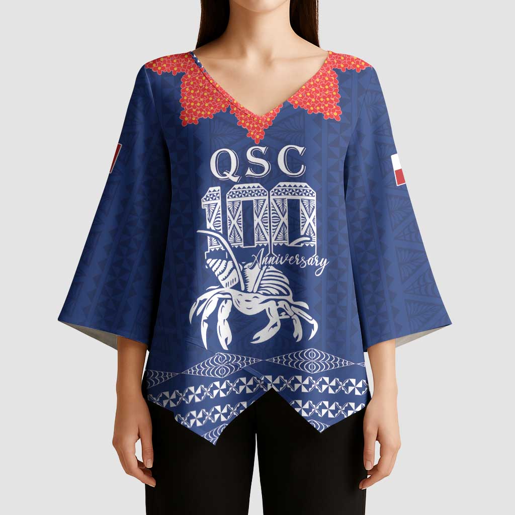 Queen Salote College 100 Years Anniversary Personalized Kimono Sleeve Blouse Tonga QSC Royal Blue - Polynesian Pride