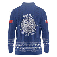 Queen Salote College 100 Years Anniversary Personalized Long Sleeve Polo Shirt Tonga QSC Royal Blue - Polynesian Pride