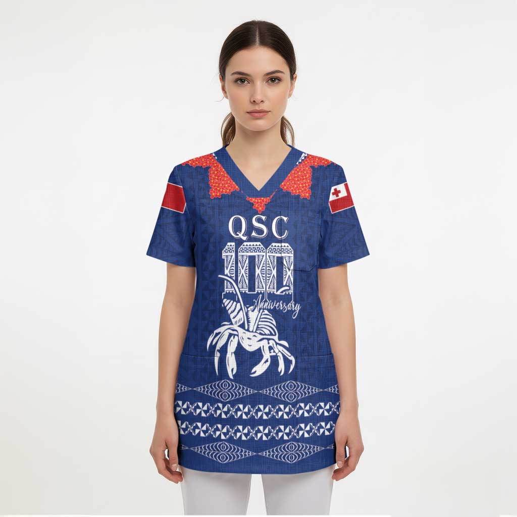Queen Salote College 100 Years Anniversary Personalized Scrub Top Tonga QSC Royal Blue - Polynesian Pride