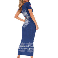 Queen Salote College 100 Years Anniversary Personalized Short Sleeve Bodycon Dress Tonga QSC Royal Blue - Polynesian Pride