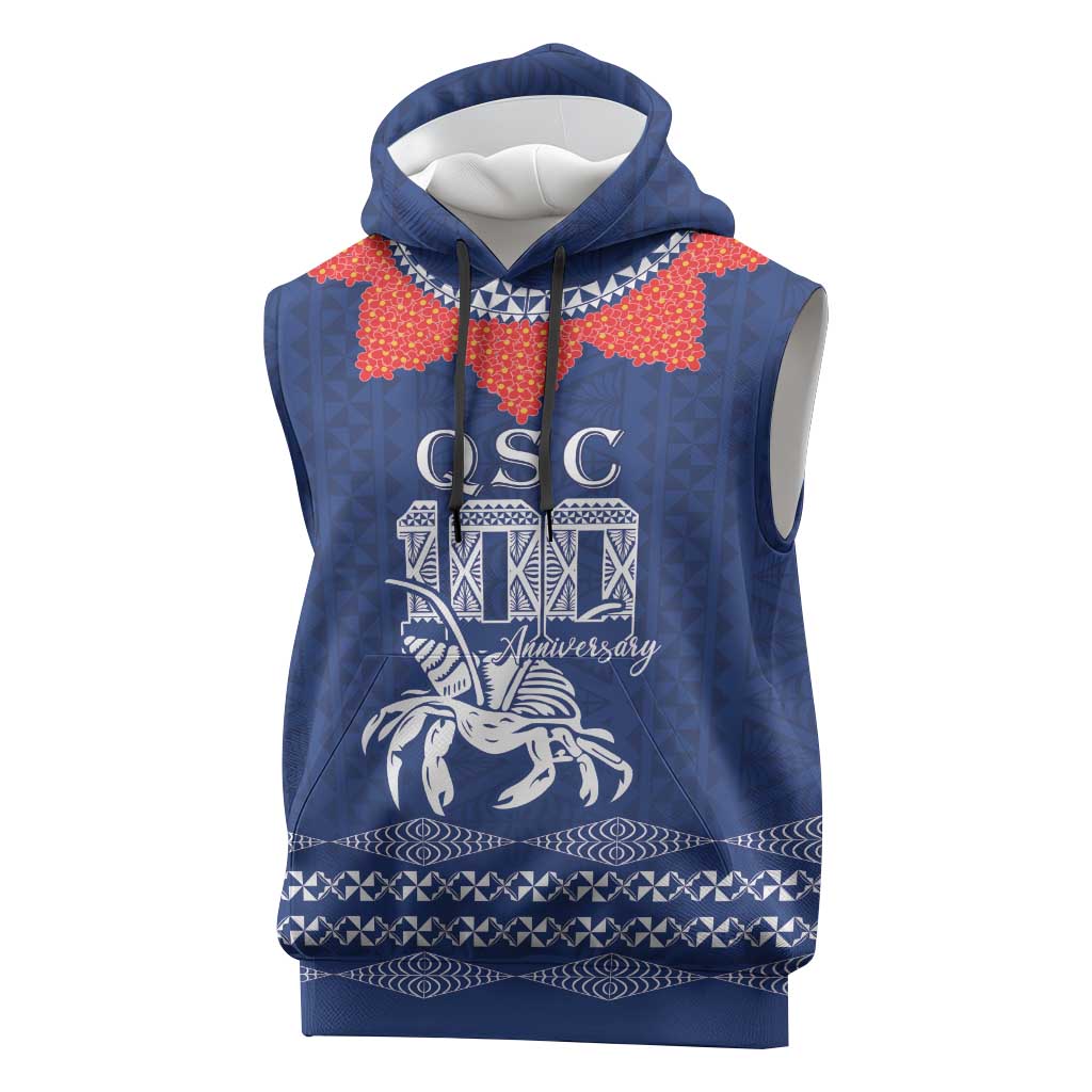 Queen Salote College 100 Years Anniversary Personalized Sleeveless Hoodie Tonga QSC Royal Blue - Polynesian Pride