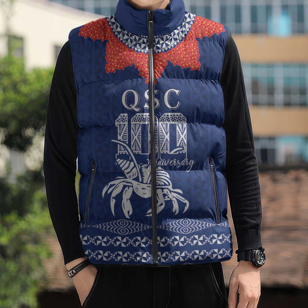 Queen Salote College 100 Years Anniversary Personalized Sleeveless Puffer Jacket Tonga QSC Royal Blue - Polynesian Pride