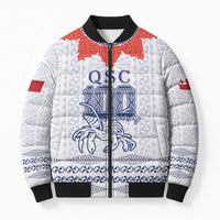 Queen Salote College 100 Years Anniversary Personalized Bomber Puffer Jacket Tonga QSC White - Polynesian Pride