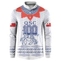 Queen Salote College 100 Years Anniversary Personalized Button Sweatshirt Tonga QSC White - Polynesian Pride