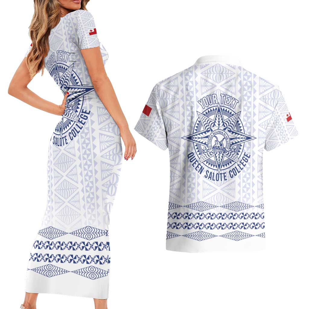 Queen Salote College 100 Years Anniversary Personalized Couples Matching Short Sleeve Bodycon Dress and Hawaiian Shirt Tonga QSC White - Polynesian Pride