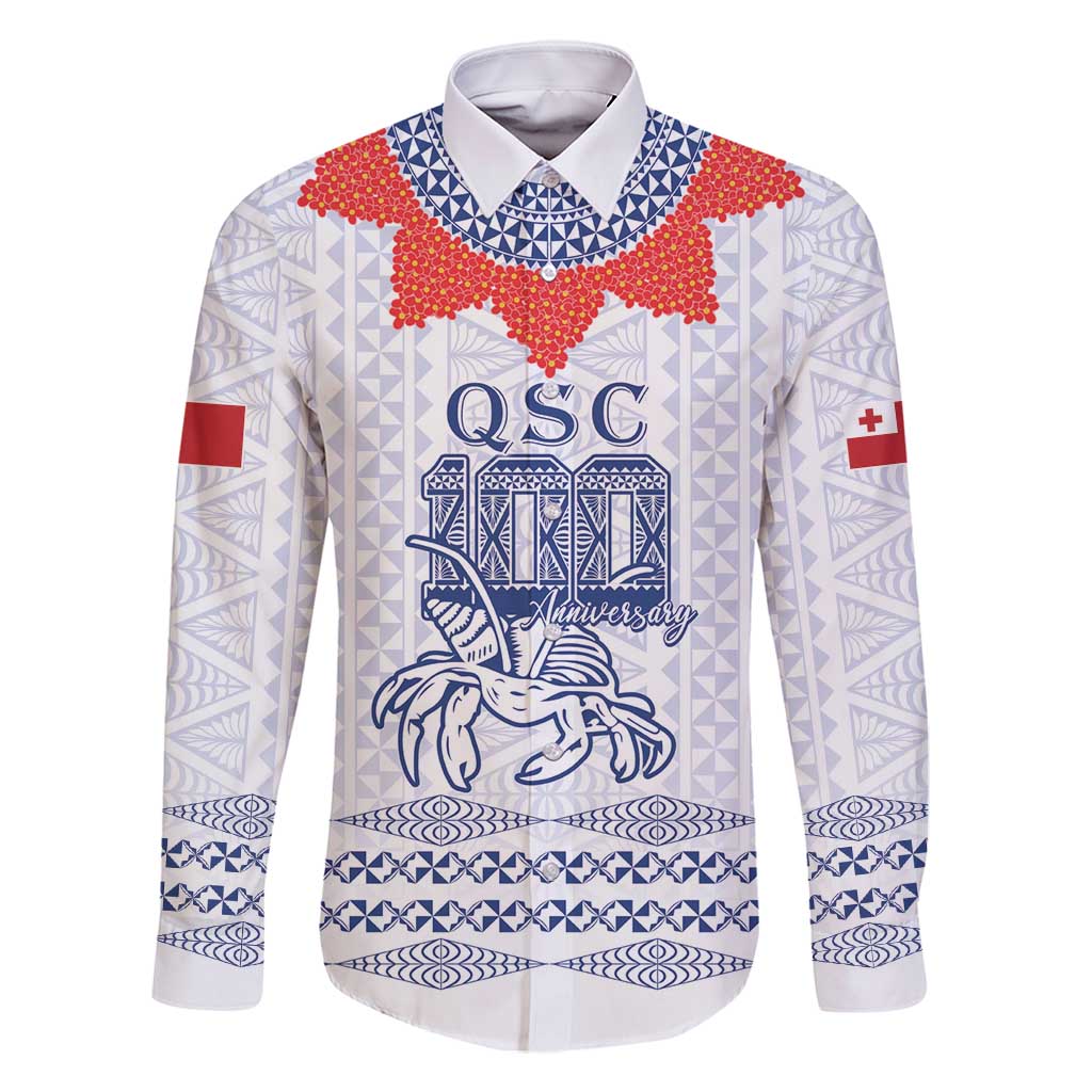 Queen Salote College 100 Years Anniversary Personalized Family Matching Off Shoulder Short Dress and Hawaiian Shirt Tonga QSC White - Polynesian Pride