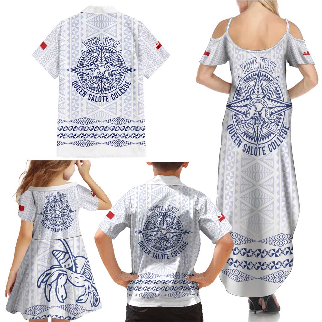 Queen Salote College 100 Years Anniversary Personalized Family Matching Summer Maxi Dress and Hawaiian Shirt Tonga QSC White - Polynesian Pride