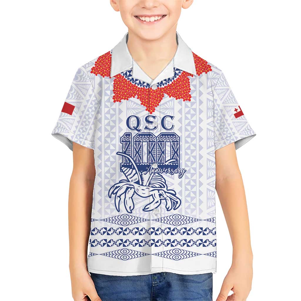 Queen Salote College 100 Years Anniversary Personalized Kid Hawaiian Shirt Tonga QSC White - Polynesian Pride