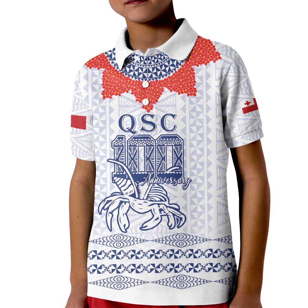 Queen Salote College 100 Years Anniversary Personalized Kid Polo Shirt Tonga QSC White - Polynesian Pride
