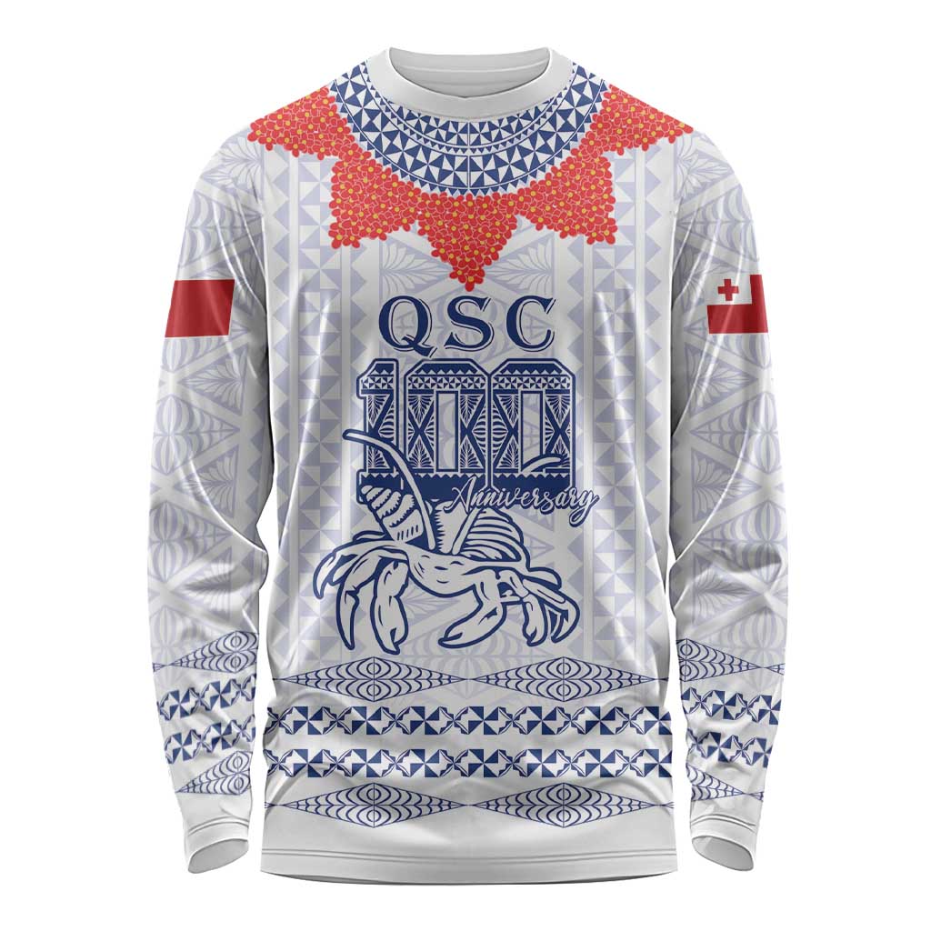 Queen Salote College 100 Years Anniversary Personalized Long Sleeve Shirt Tonga QSC White - Polynesian Pride