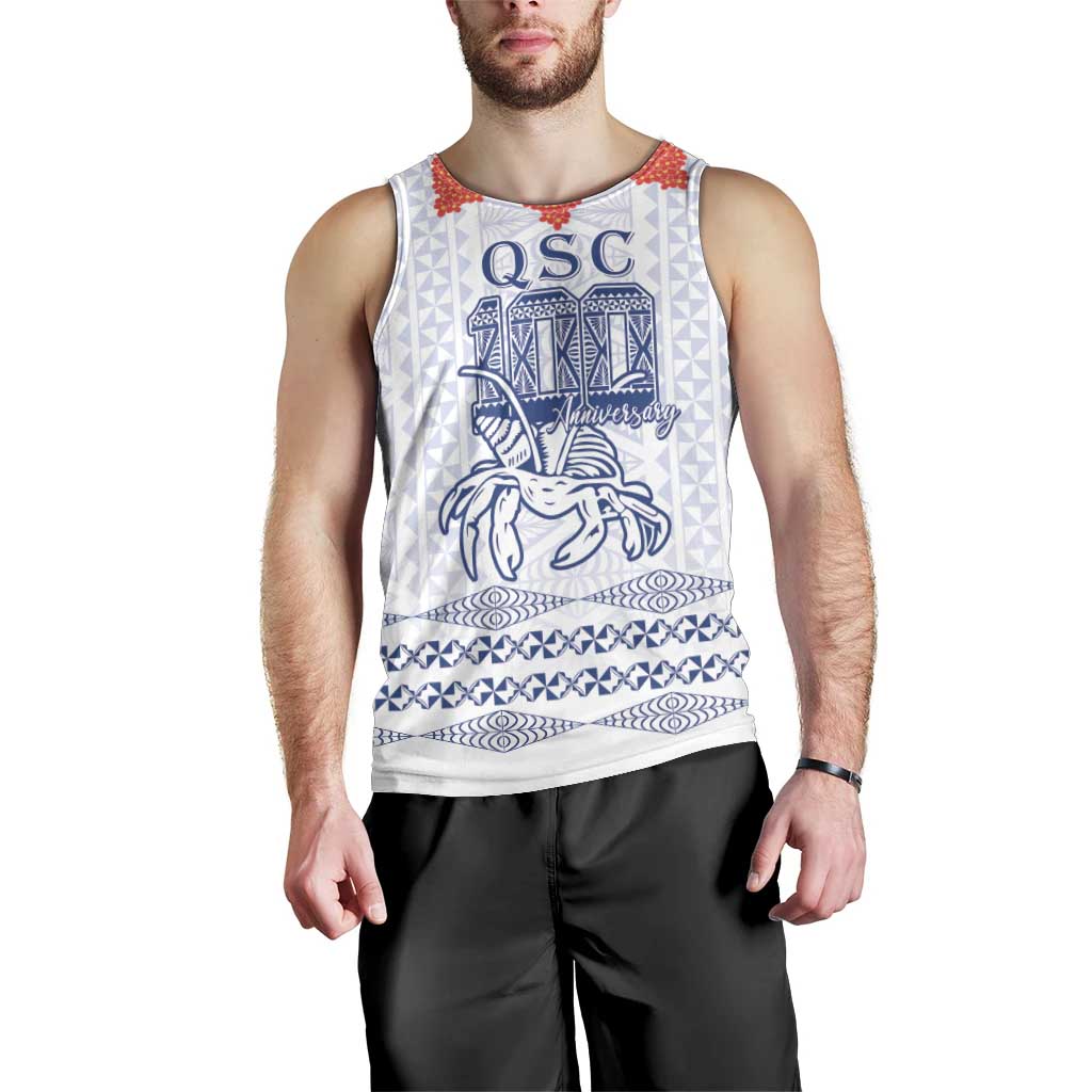 Queen Salote College 100 Years Anniversary Personalized Men Tank Top Tonga QSC White - Polynesian Pride