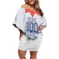 Queen Salote College 100 Years Anniversary Personalized Off Shoulder Short Dress Tonga QSC White - Polynesian Pride