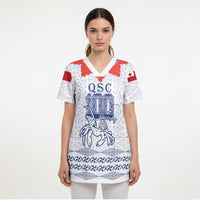 Queen Salote College 100 Years Anniversary Personalized Scrub Top Tonga QSC White - Polynesian Pride
