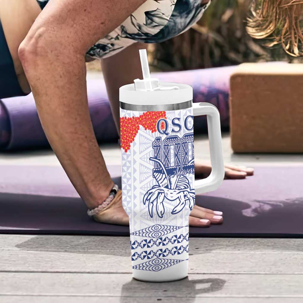 Queen Salote College 100 Years Anniversary Personalized Tumbler With Handle Tonga QSC White - Polynesian Pride