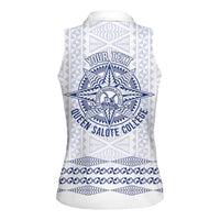 Queen Salote College 100 Years Anniversary Personalized Women Sleeveless Polo Shirt Tonga QSC White - Polynesian Pride