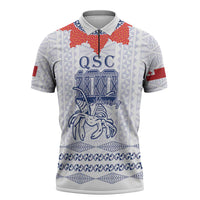 Queen Salote College 100 Years Anniversary Personalized Zipper Polo Shirt Tonga QSC White - Polynesian Pride