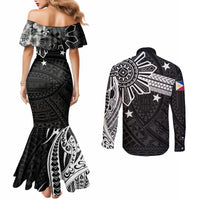 Personalised Philippines Couples Matching Mermaid Dress and Long Sleeve Button Shirt Tribal Sun LT7 - Polynesian Pride
