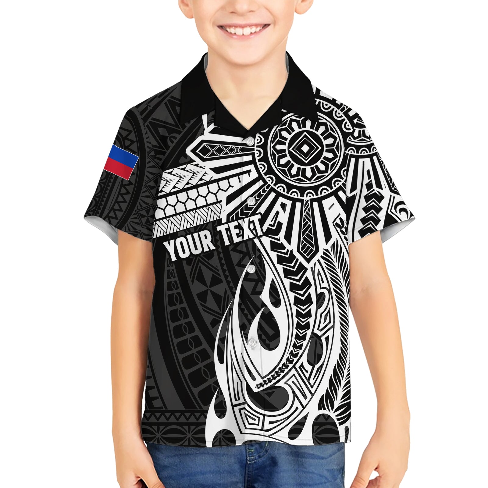 Personalised Philippines Kid Hawaiian Shirt Tribal Sun LT7 Kid Black - Polynesian Pride