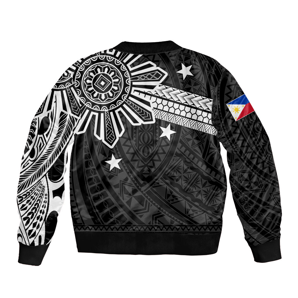 Personalised Philippines Sleeve Zip Bomber Jacket Tribal Sun LT7 - Polynesian Pride