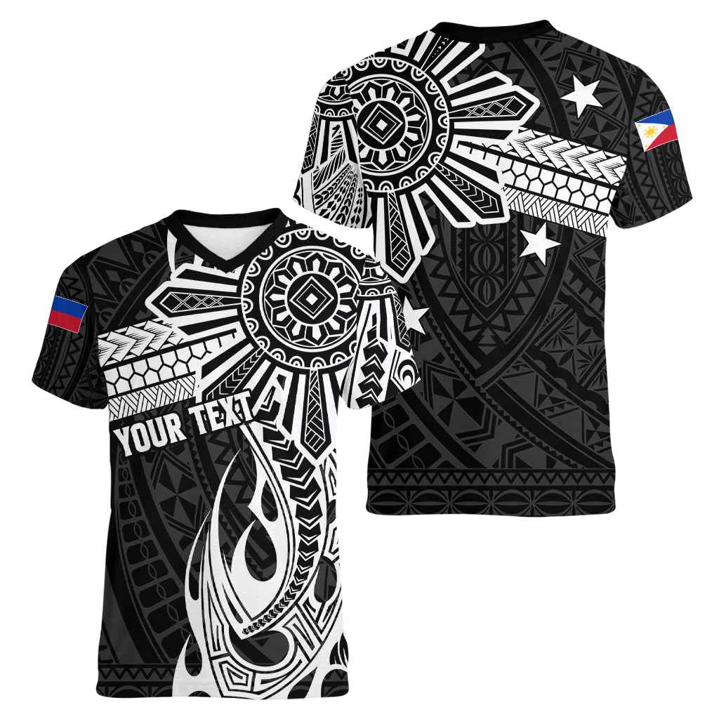 Personalised Philippines Women V Neck T Shirt Tribal Sun LT7 - Polynesian Pride