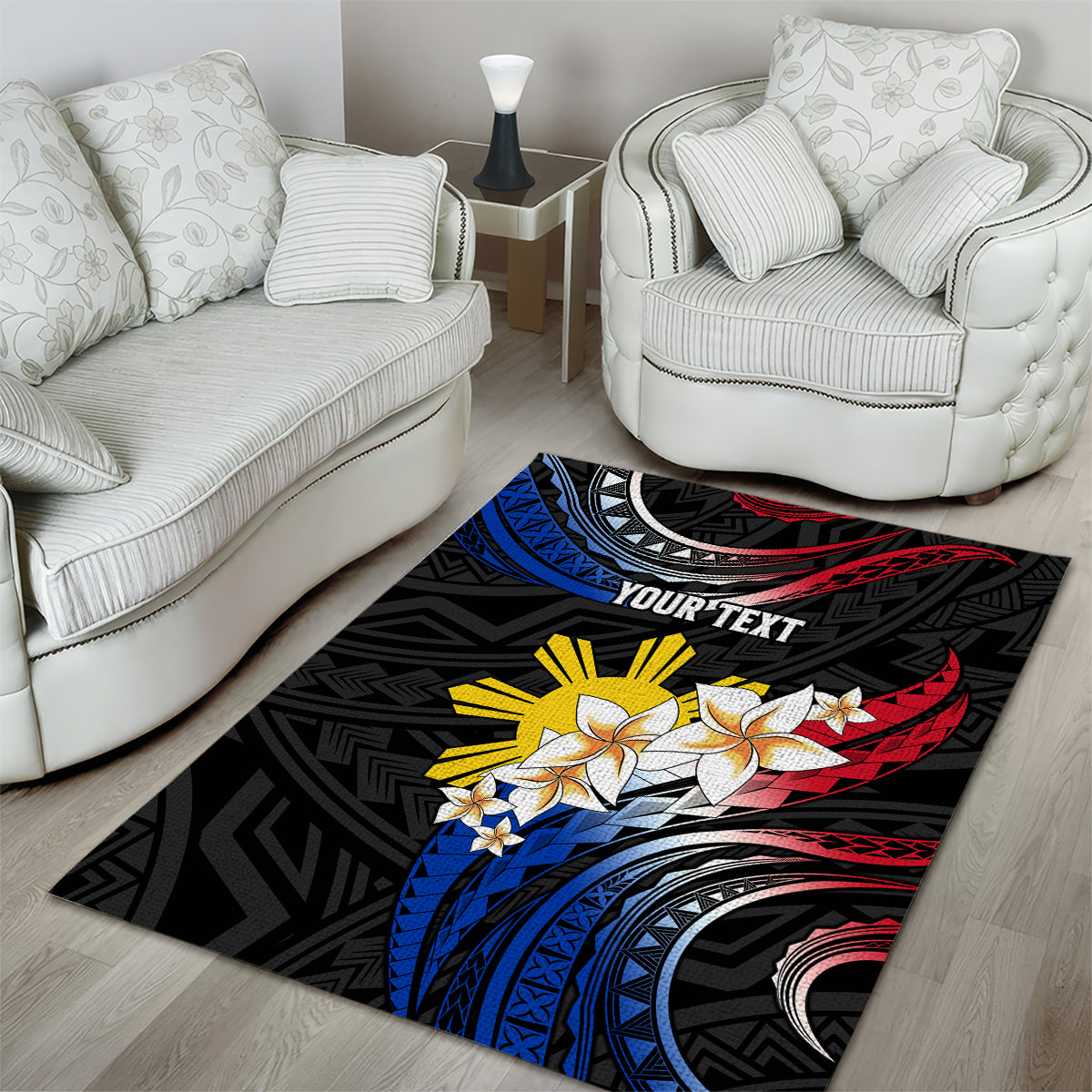 Personalised Philippines Tribal Area Rug Mix Plumeria - Flag Colors LT7 - Polynesian Pride