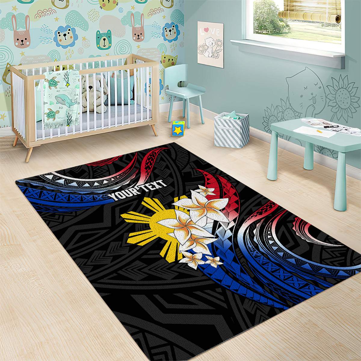 Personalised Philippines Tribal Area Rug Mix Plumeria - Flag Colors LT7 - Polynesian Pride