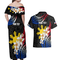 Personalised Philippines Tribal Couples Matching Off Shoulder Maxi Dress and Hawaiian Shirt Mix Plumeria - Flag Colors LT7 - Polynesian Pride