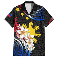 Personalised Philippines Tribal Family Matching Summer Maxi Dress and Hawaiian Shirt Mix Plumeria - Flag Colors LT7 Dad's Shirt - Short Sleeve Black - Polynesian Pride