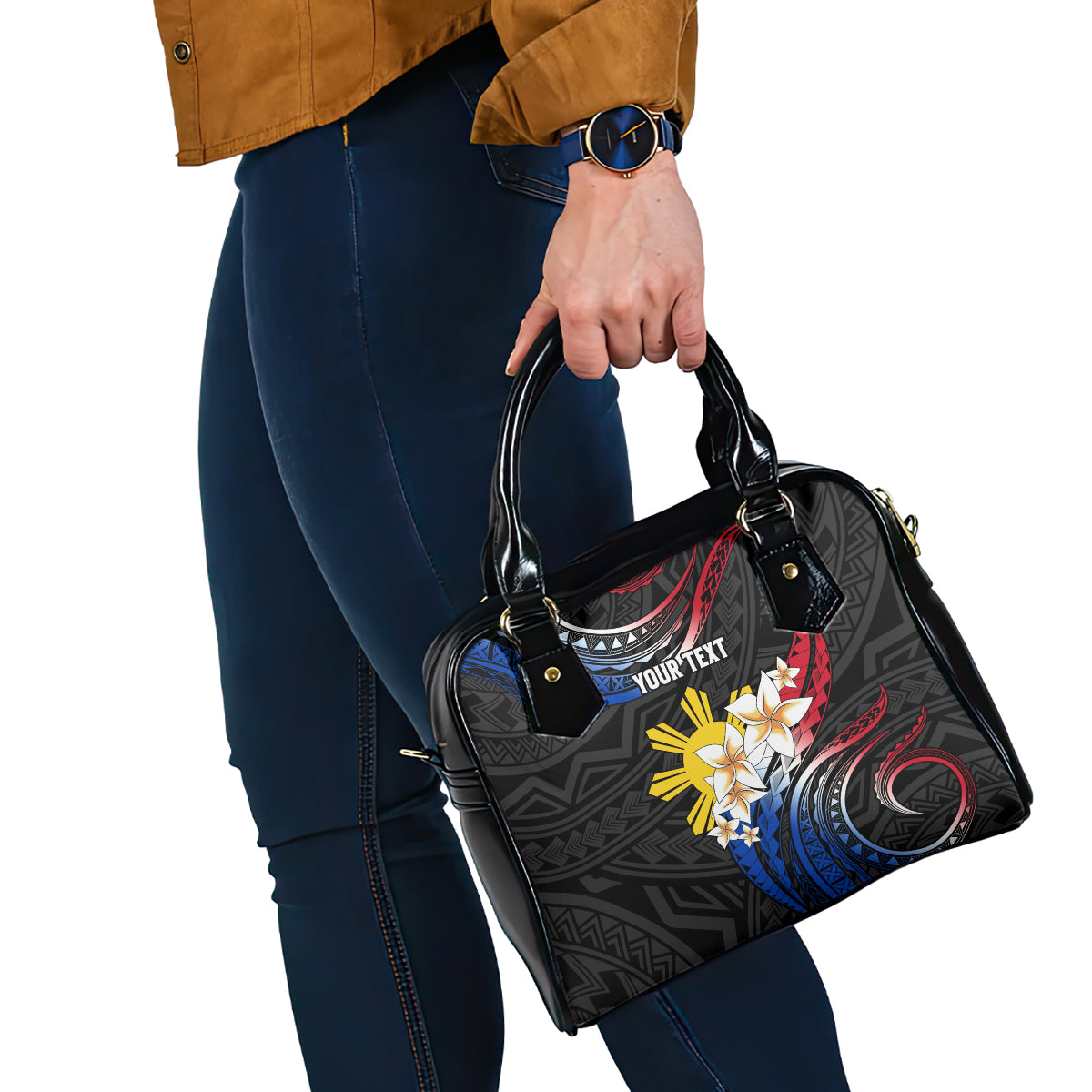 Personalised Philippines Tribal Shoulder Handbag Mix Plumeria - Flag Colors LT7 - Polynesian Pride