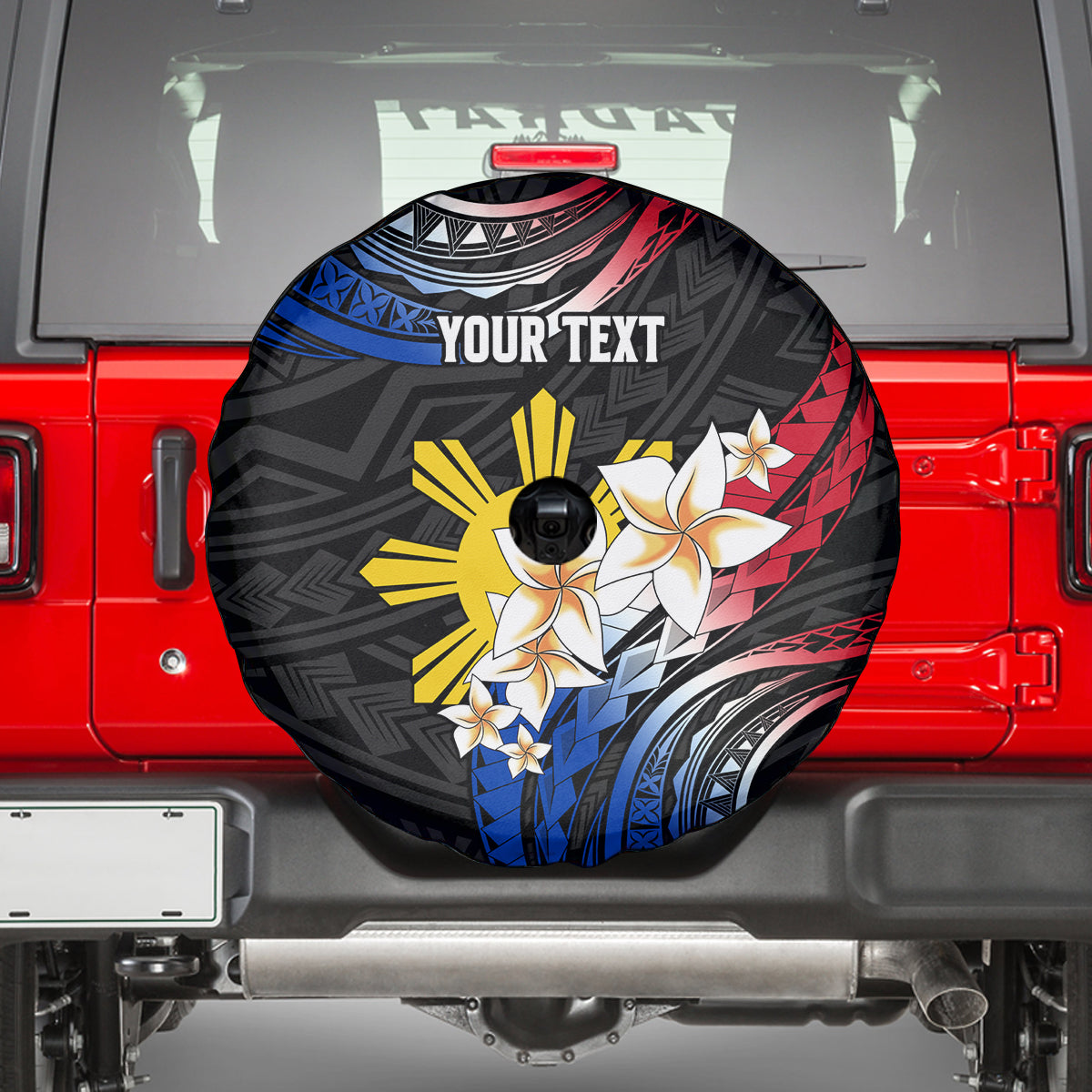 Personalised Philippines Tribal Spare Tire Cover Mix Plumeria - Flag Colors LT7 - Polynesian Pride