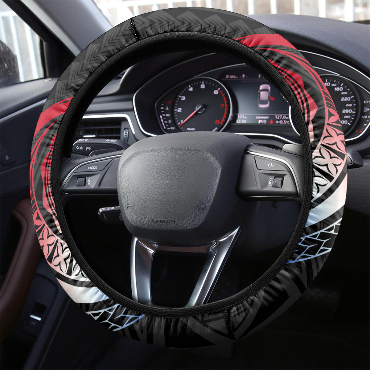 Personalised Philippines Tribal Steering Wheel Cover Mix Plumeria - Flag Colors