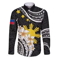 Personalised Philippines Tribal Family Matching Off Shoulder Short Dress and Hawaiian Shirt Mix Plumeria LT7 Dad's Shirt - Long Sleeve Black - Polynesian Pride