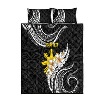 Personalised Philippines Tribal Quilt Bed Set Mix Plumeria LT7 Black - Polynesian Pride