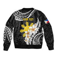 Personalised Philippines Tribal Sleeve Zip Bomber Jacket Mix Plumeria LT7 - Polynesian Pride