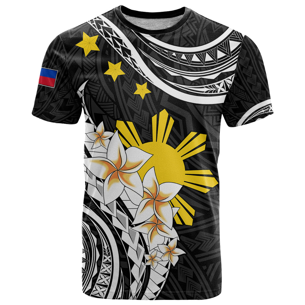 Personalised Philippines Tribal T Shirt Mix Plumeria LT7 Black - Polynesian Pride
