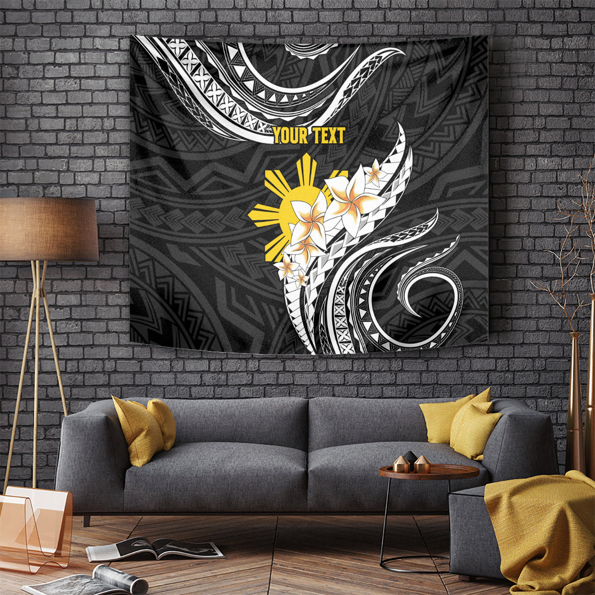 Personalised Philippines Tribal Tapestry Mix Plumeria LT7 Black - Polynesian Pride