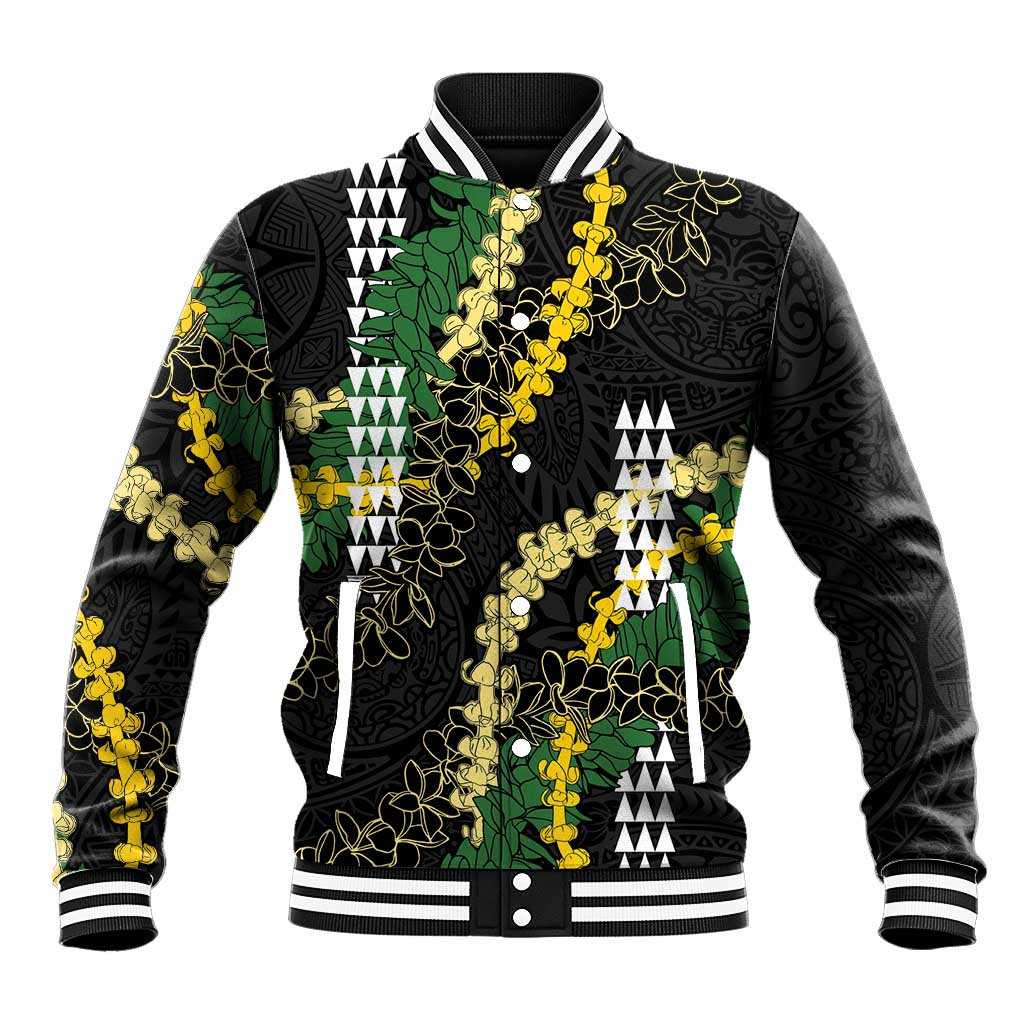 Hawaii Aloha Kakau Baseball Jacket Puakenikeni and Maile Lei Twist