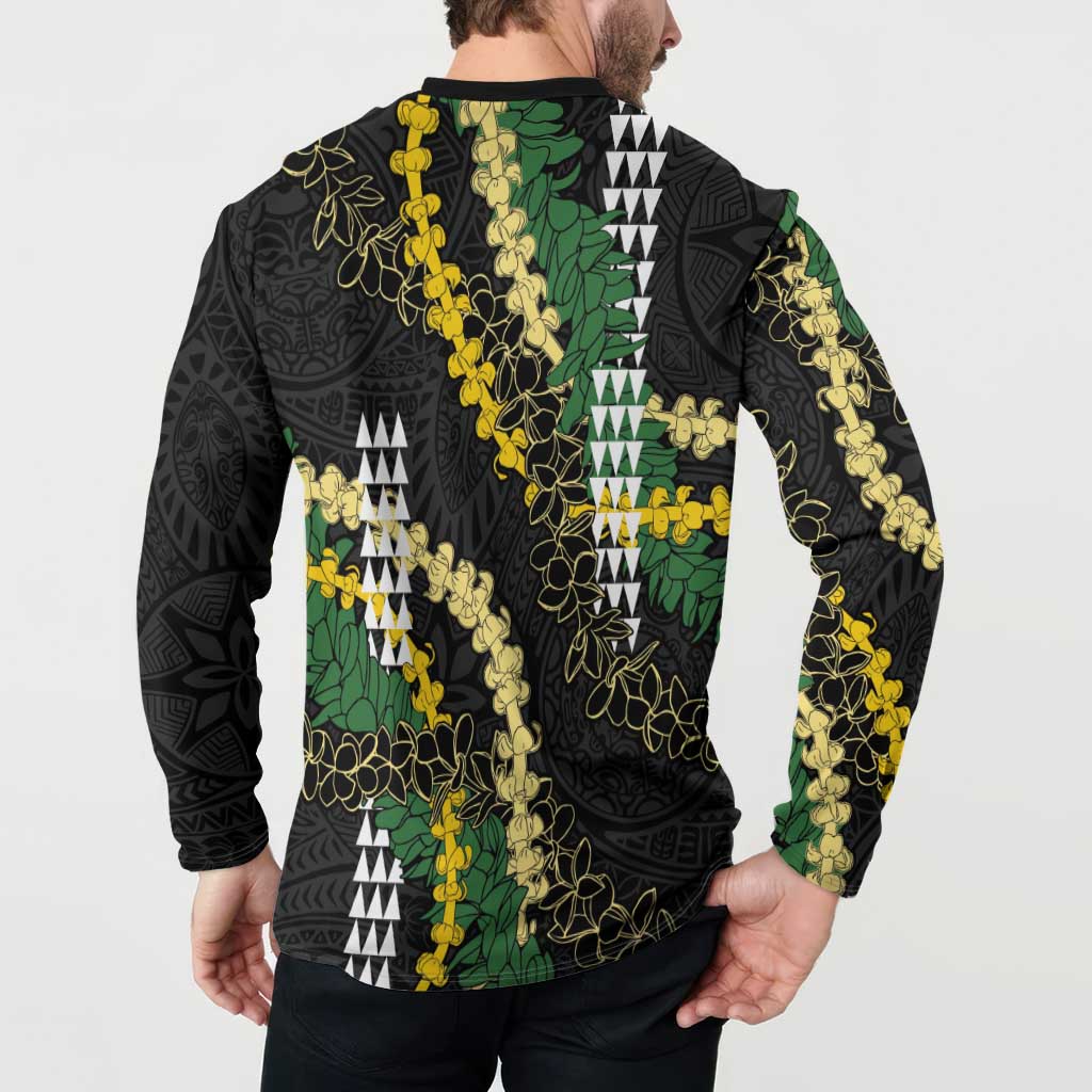 Hawaii Aloha Kakau Button Sweatshirt Puakenikeni and Maile Lei Twist