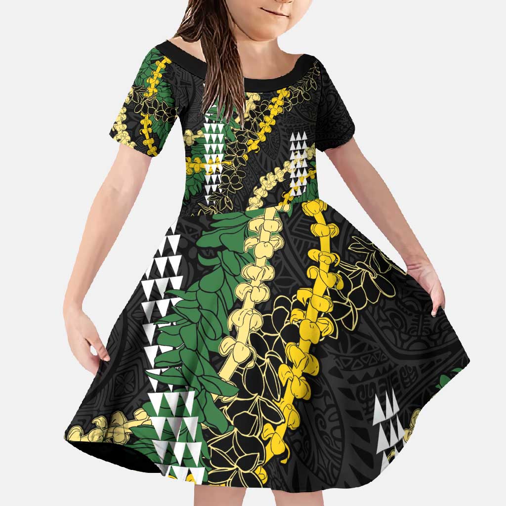 Hawaii Aloha Kakau Family Matching Short Sleeve Bodycon Dress and Hawaiian Shirt Puakenikeni and Maile Lei Twist