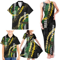 Hawaii Aloha Kakau Family Matching Tank Maxi Dress and Hawaiian Shirt Puakenikeni and Maile Lei Twist