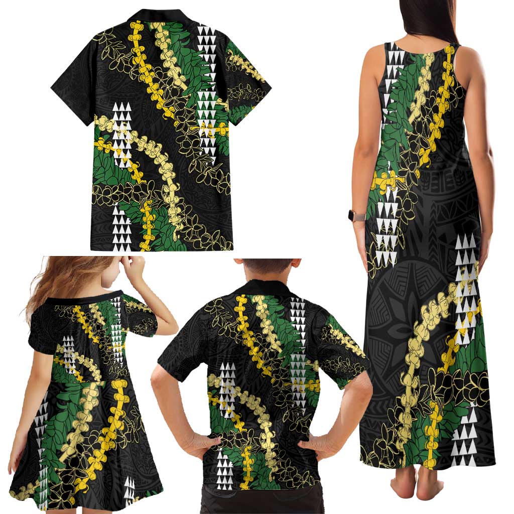 Hawaii Aloha Kakau Family Matching Tank Maxi Dress and Hawaiian Shirt Puakenikeni and Maile Lei Twist