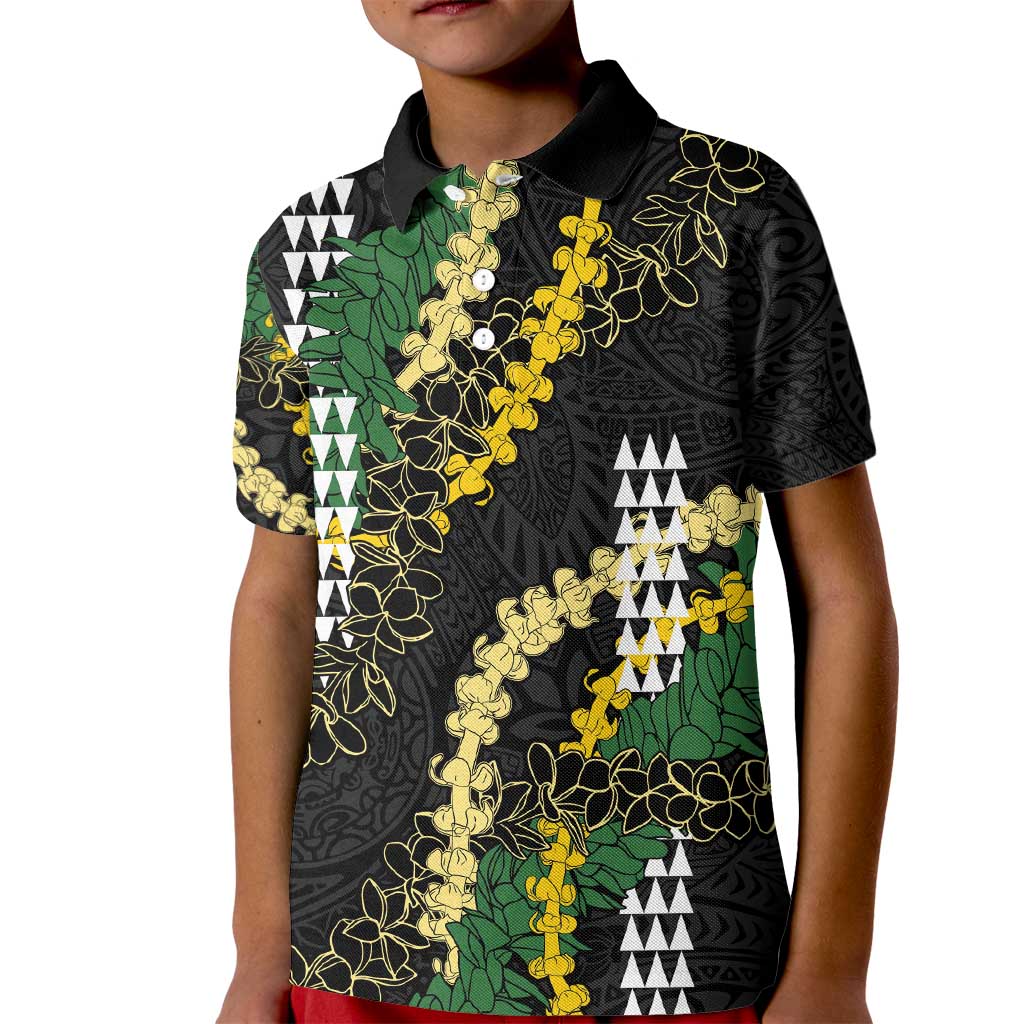 Hawaii Aloha Kakau Kid Polo Shirt Puakenikeni and Maile Lei Twist