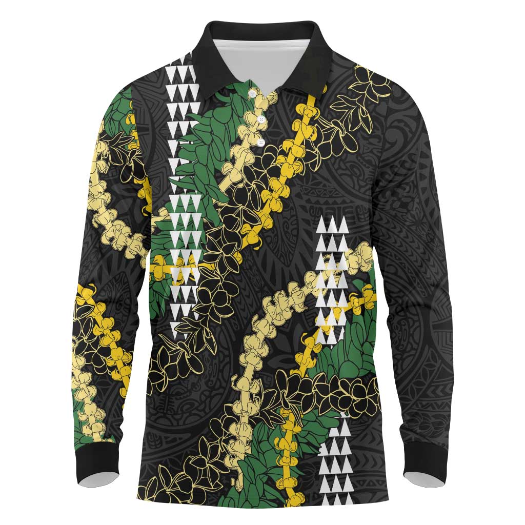 Hawaii Aloha Kakau Long Sleeve Polo Shirt Puakenikeni and Maile Lei Twist