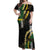 Hawaii Aloha Kakau Off Shoulder Maxi Dress Puakenikeni and Maile Lei Twist