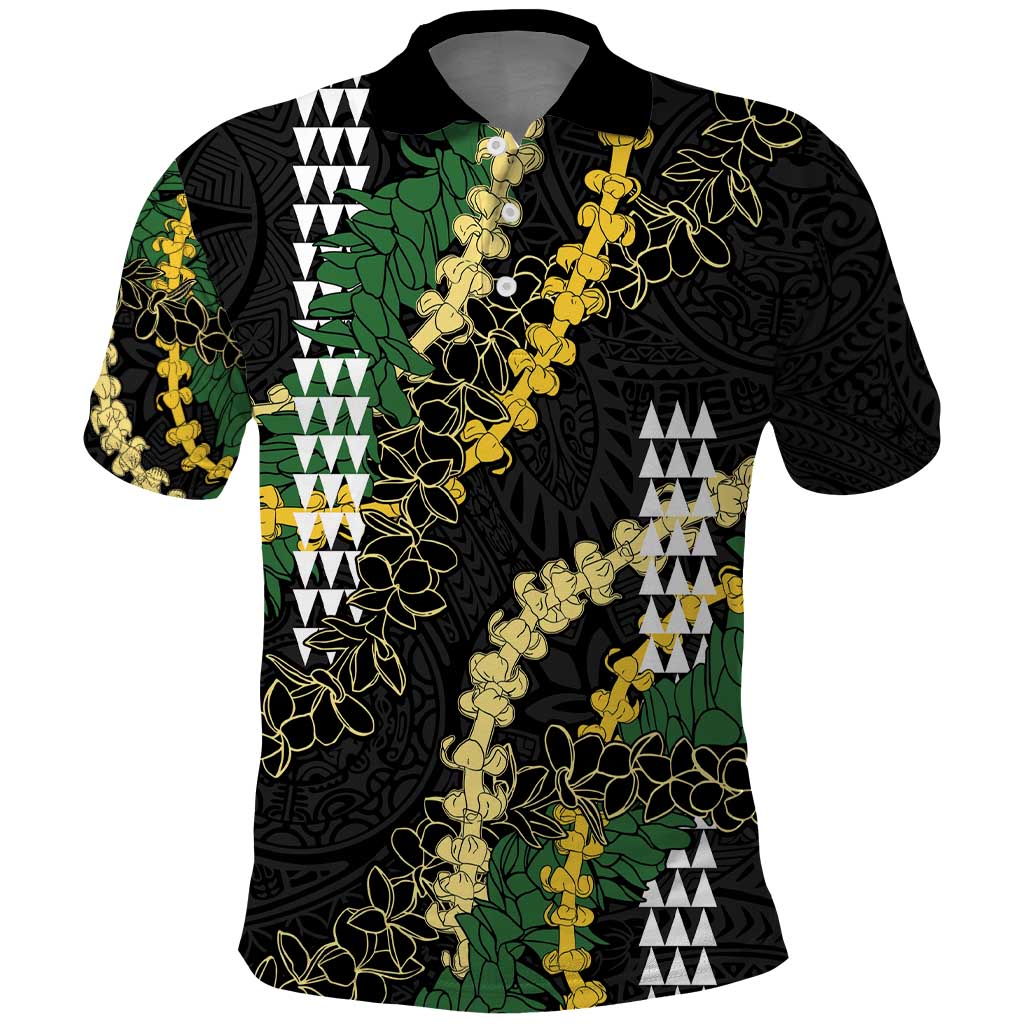 Hawaii Aloha Kakau Polo Shirt Puakenikeni and Maile Lei Twist