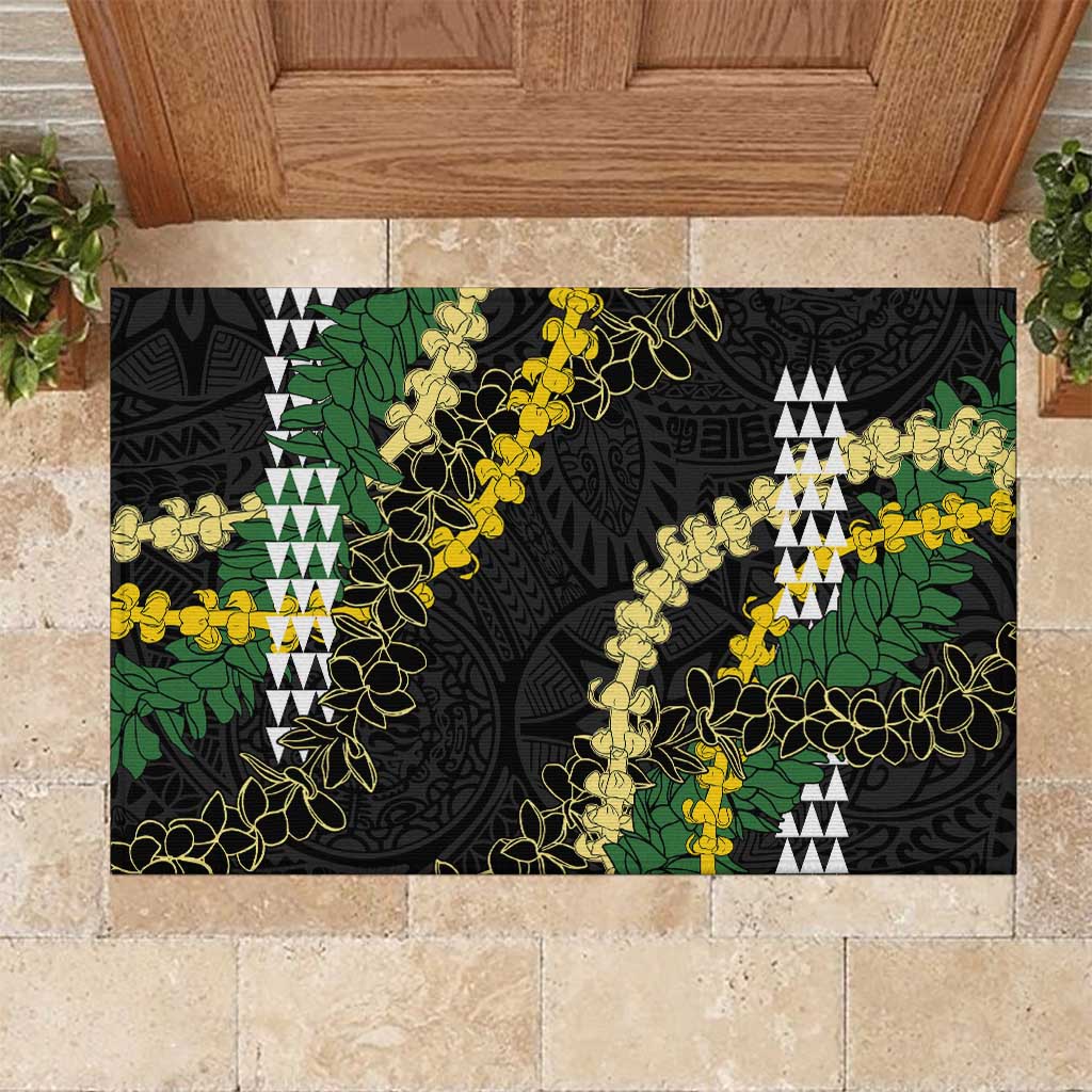 Hawaii Aloha Kakau Rubber Doormat Puakenikeni and Maile Lei Twist