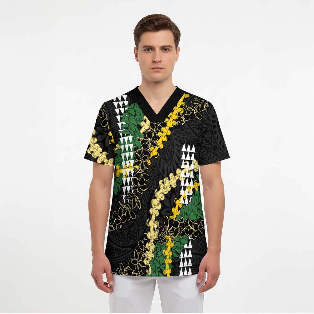 Hawaii Aloha Kakau Scrub Top Puakenikeni and Maile Lei Twist - Polynesian Pride