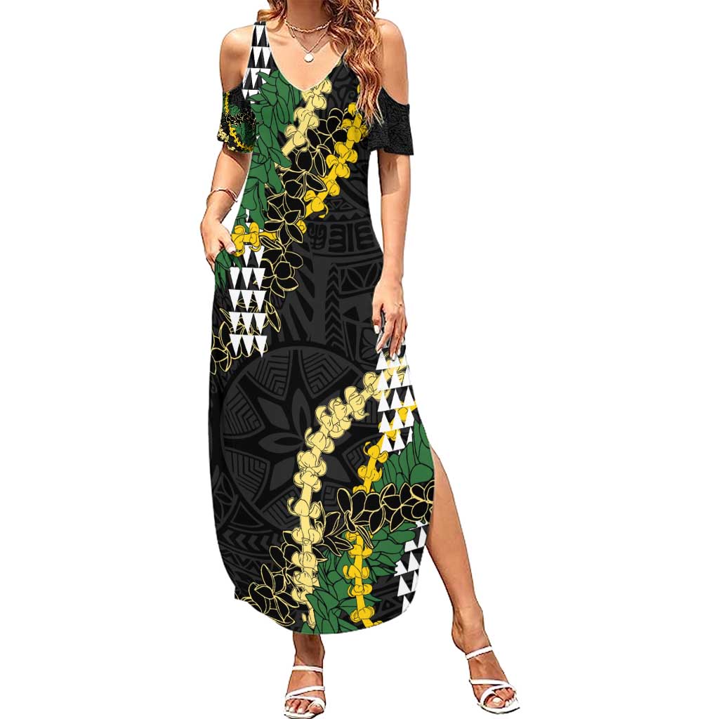 Hawaii Aloha Kakau Summer Maxi Dress Puakenikeni and Maile Lei Twist